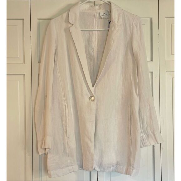 H Halston NWT white 100% linen boyfriend blazer small - Picture 3 of 14